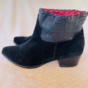 ZADIG & VOLTAIRE SKULL TEDDY SUEDE AND LEATHER BLACK ANKLE BOOTS SIZE 8.5